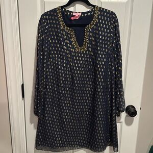 Navy Lilly Pulitzer Flowy Dress with Gold Detail